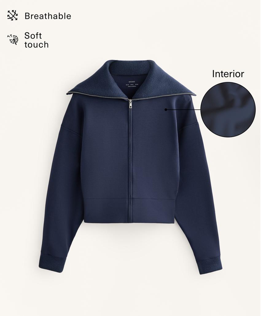 Fitted waist knit collar jacket with brushed modal