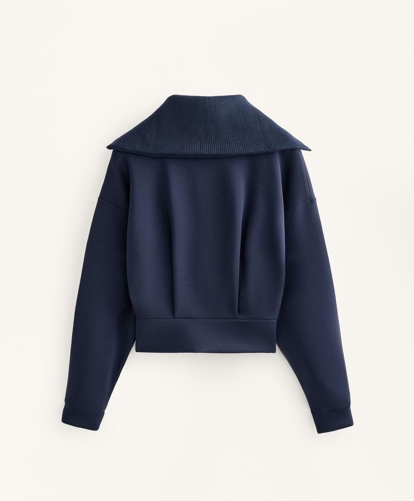 Fitted waist knit collar jacket with brushed modal