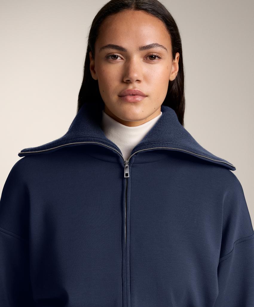 Fitted waist knit collar jacket with brushed modal
