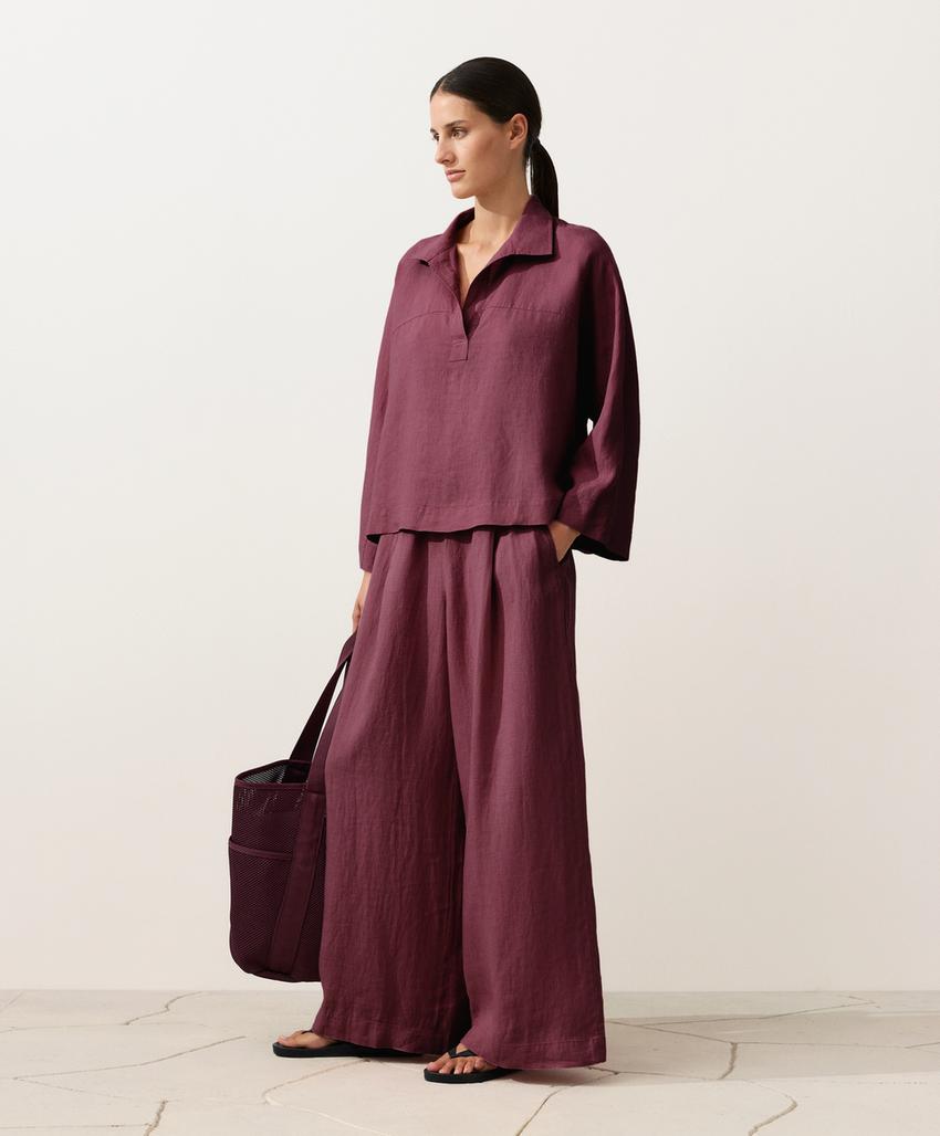 Брюки wide leg из 100%-го льна