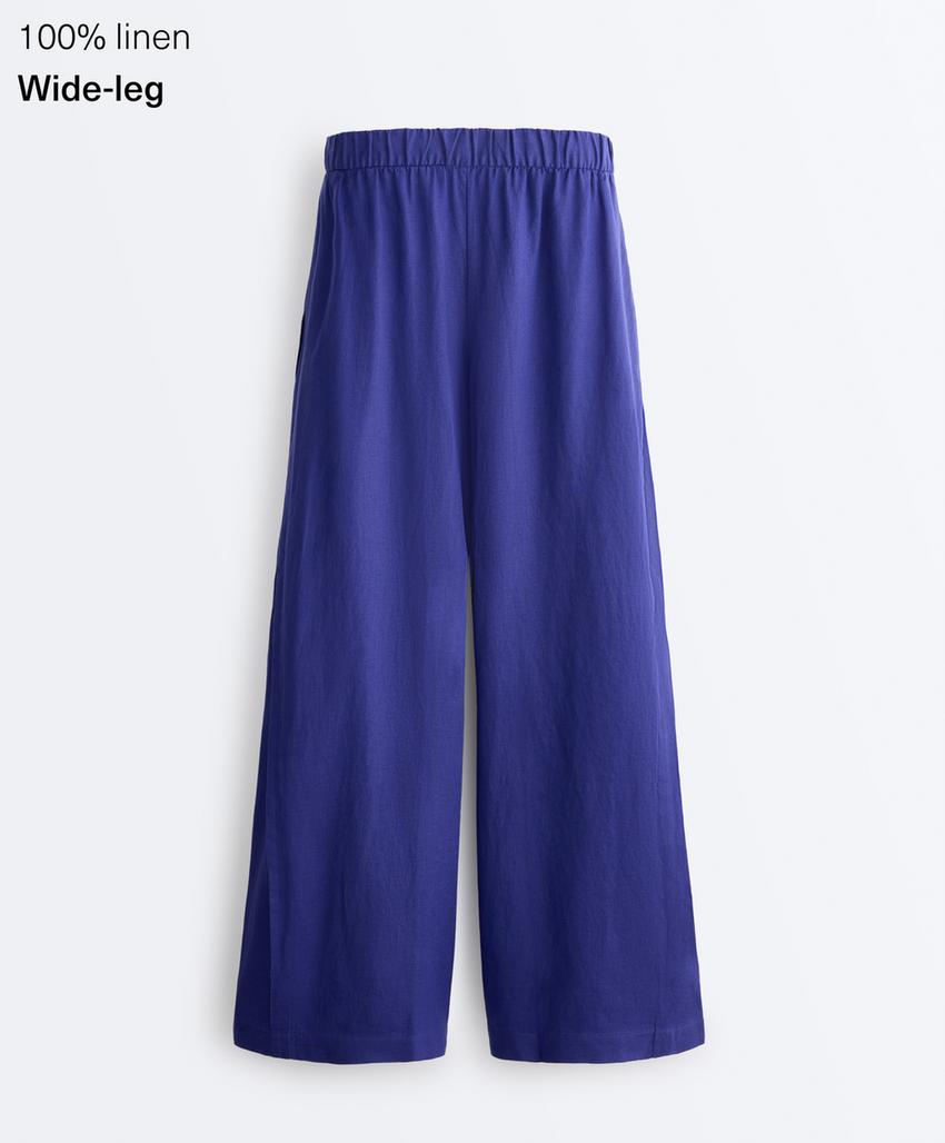 Брюки wide leg со складками из 100%-го льна