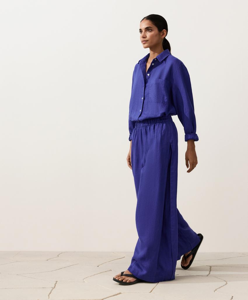 Брюки wide leg со складками из 100%-го льна