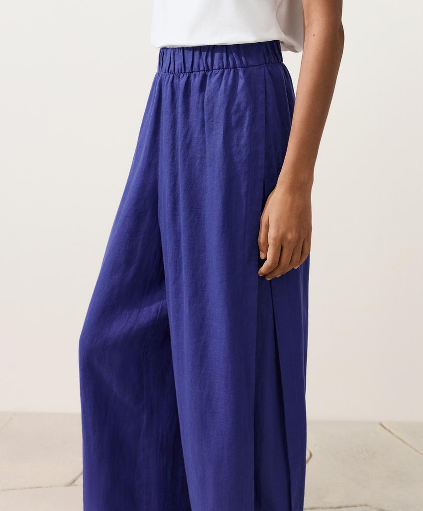 Брюки wide leg со складками из 100%-го льна