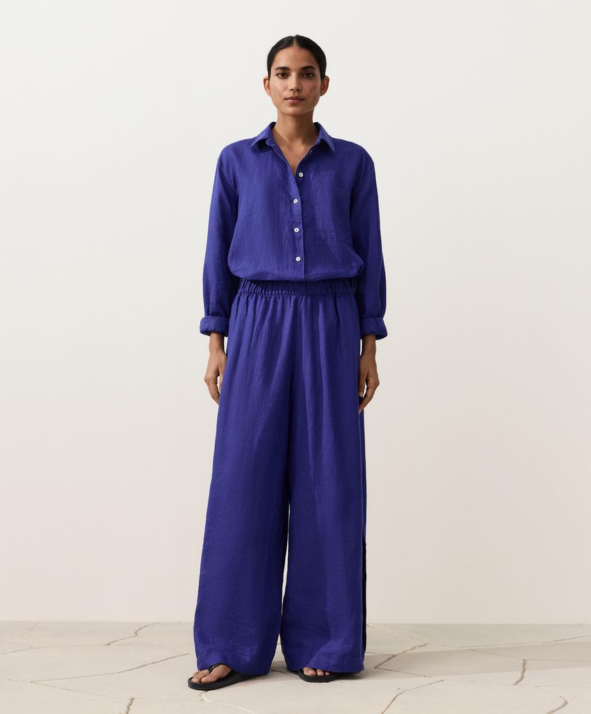 Брюки wide leg со складками из 100%-го льна