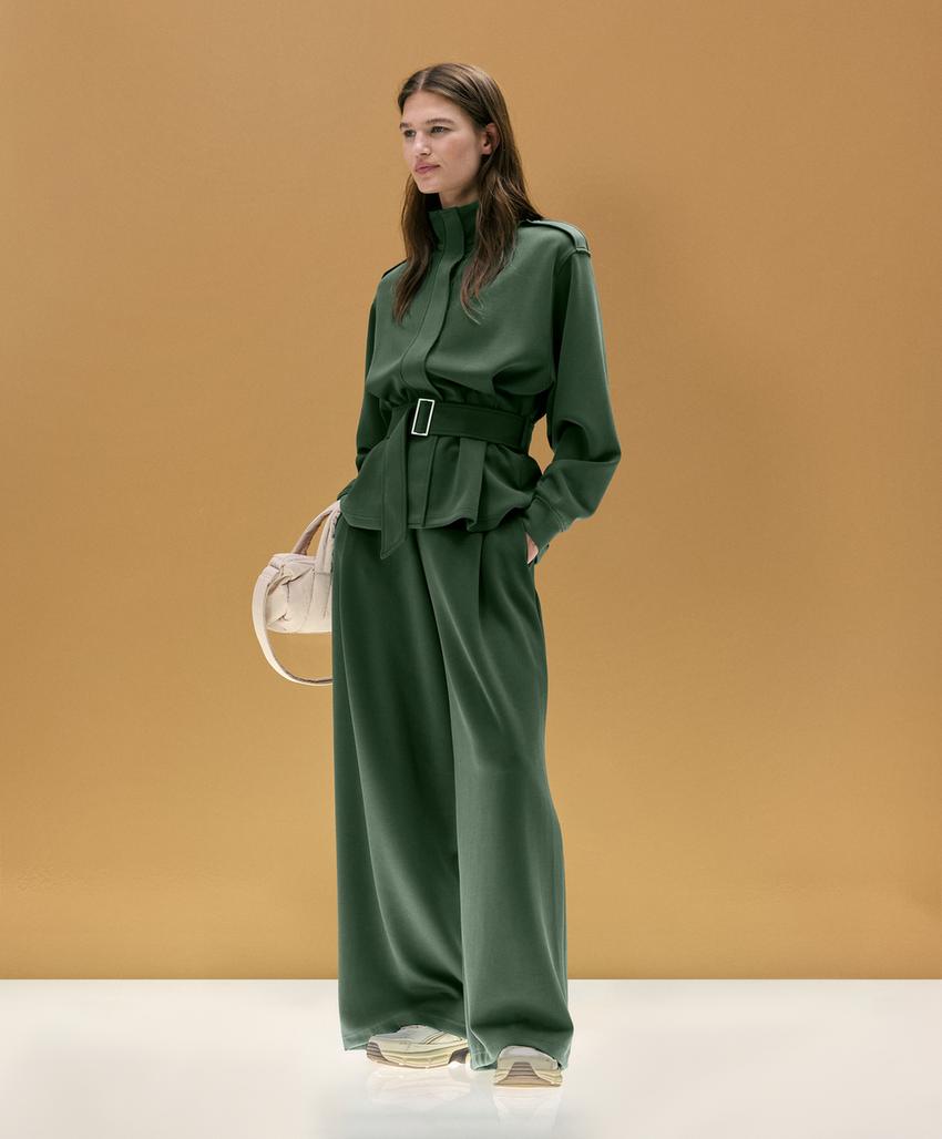 Широкие брюки high rise из твила со складками