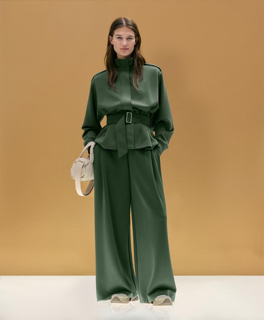 Широкие брюки high rise из твила со складками