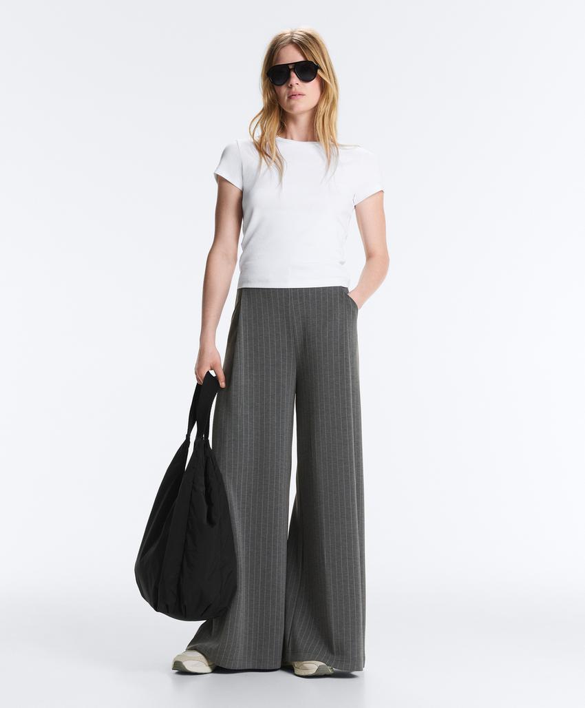 Широкие брюки из модала в тонкую полоску