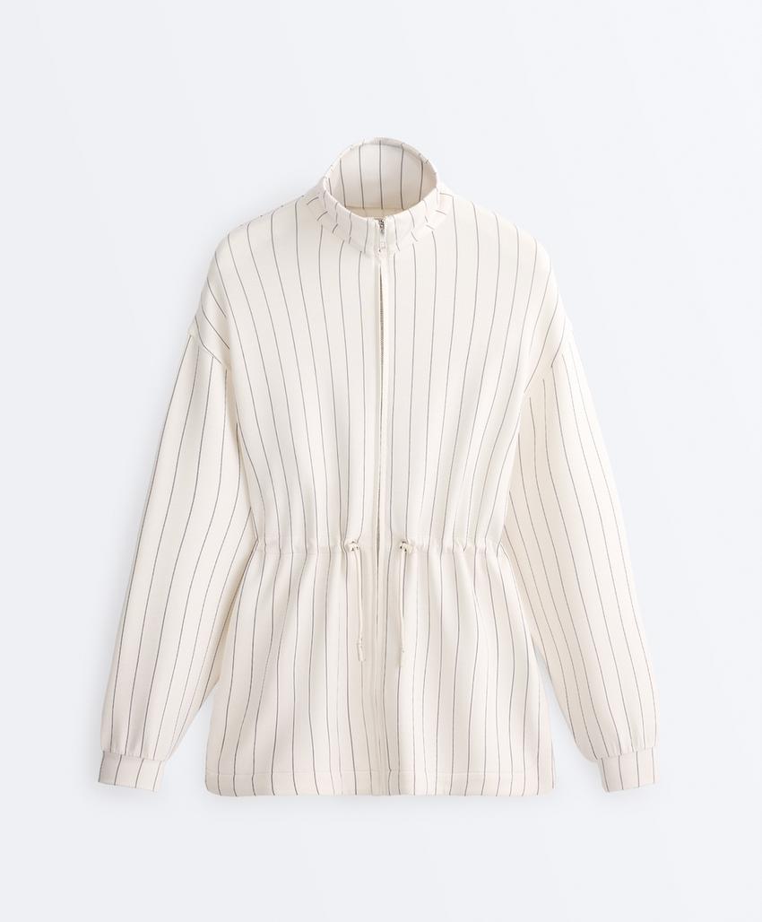 Длинная куртка в полоску с воротником-стойкой и модалом