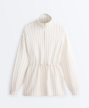 Длинная куртка в полоску с воротником-стойкой и модалом- Заказать в России