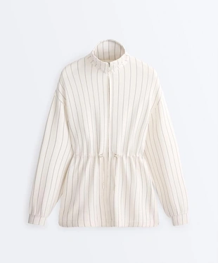 Длинная куртка в полоску с воротником-стойкой и модалом- Заказать в России