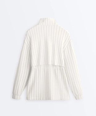 Длинная куртка в полоску с воротником-стойкой и модалом- Заказать в России