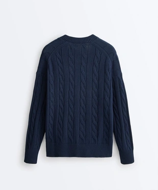 Свитер с V-образным вырезом и узором «косы» из 100% хлопка- Заказать в России