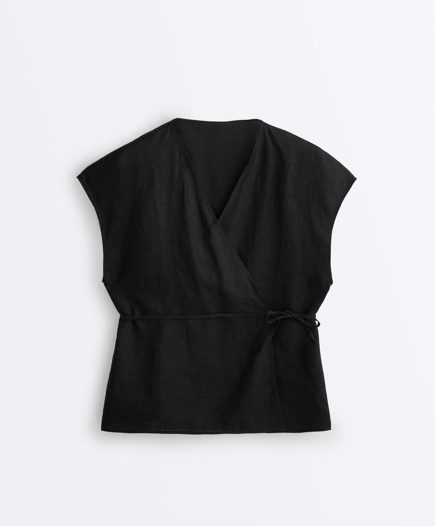 Рубашка на запах с завязками из 100%-го льна