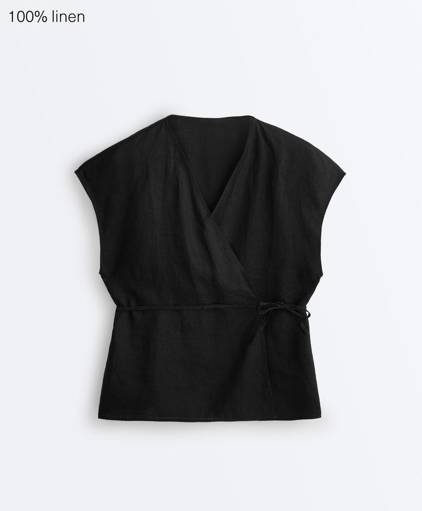 Рубашка на запах с завязками из 100%-го льна