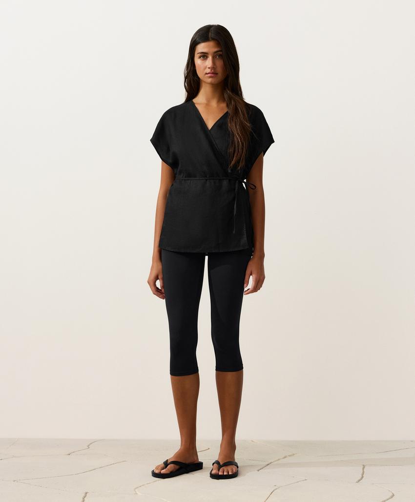 Рубашка на запах с завязками из 100%-го льна