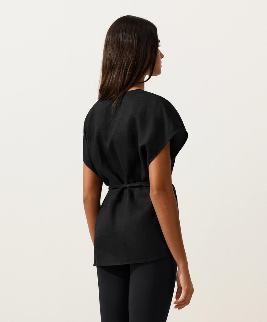 Рубашка на запах с завязками из 100%-го льна