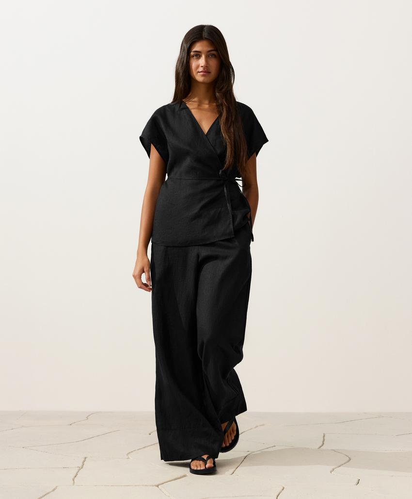 Рубашка на запах с завязками из 100%-го льна