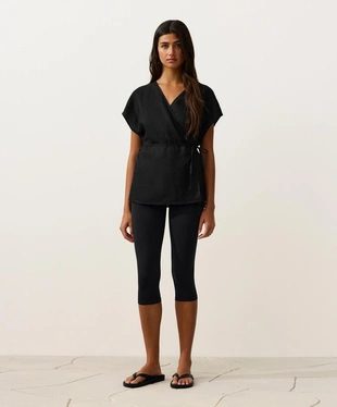 Рубашка на запах с завязками из 100%-го льна- Заказать в России