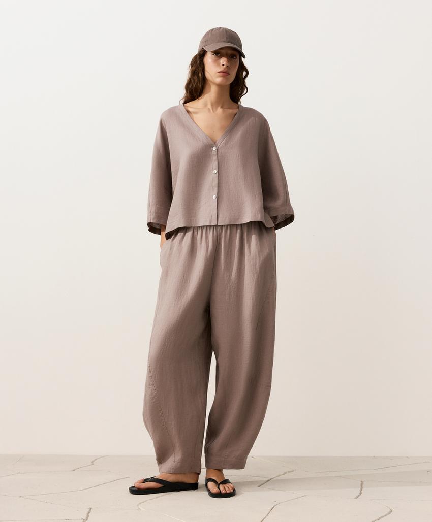 Рубашка с короткими рукавами из 100%-го льна