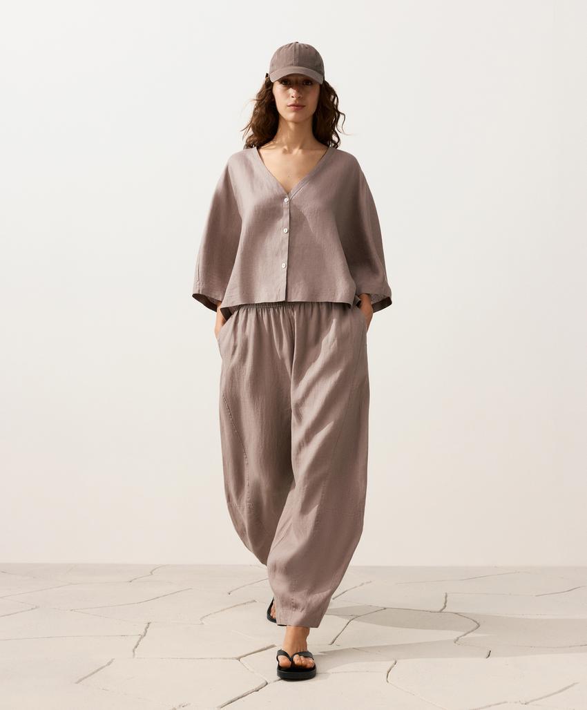 Рубашка с короткими рукавами из 100%-го льна