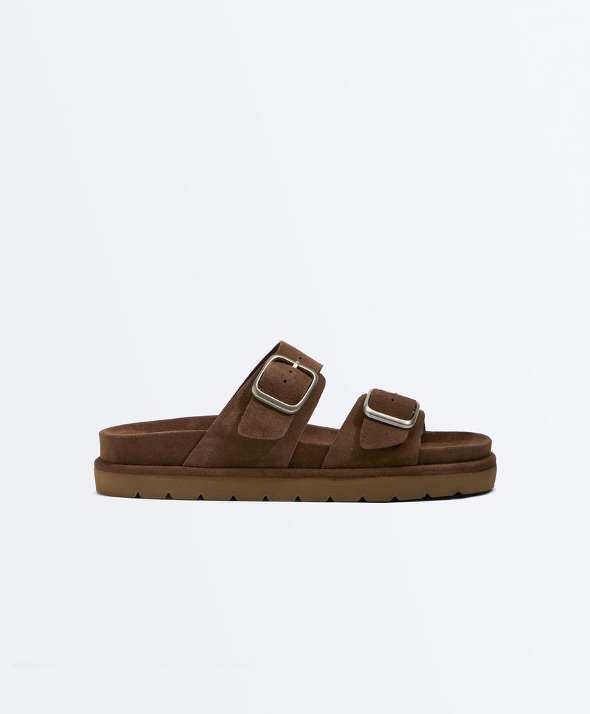 Кожаные сандалии с пряжкой на платформе