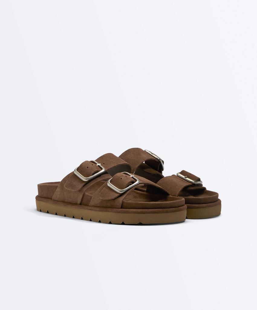 Кожаные сандалии с пряжкой на платформе