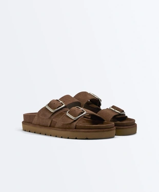 Купить OYSHO Кожаные сандалии с пряжкой на платформе