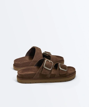 BROWN | 1273/780/100 - OYSHO Кожаные сандалии с пряжкой на платформе