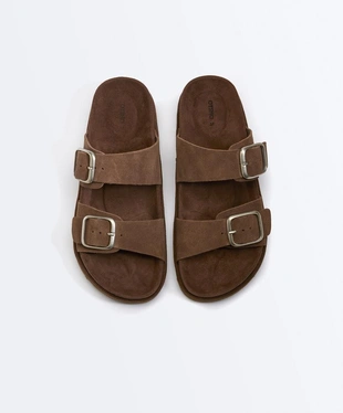 Кожаные сандалии с пряжкой на платформе- Заказать в России