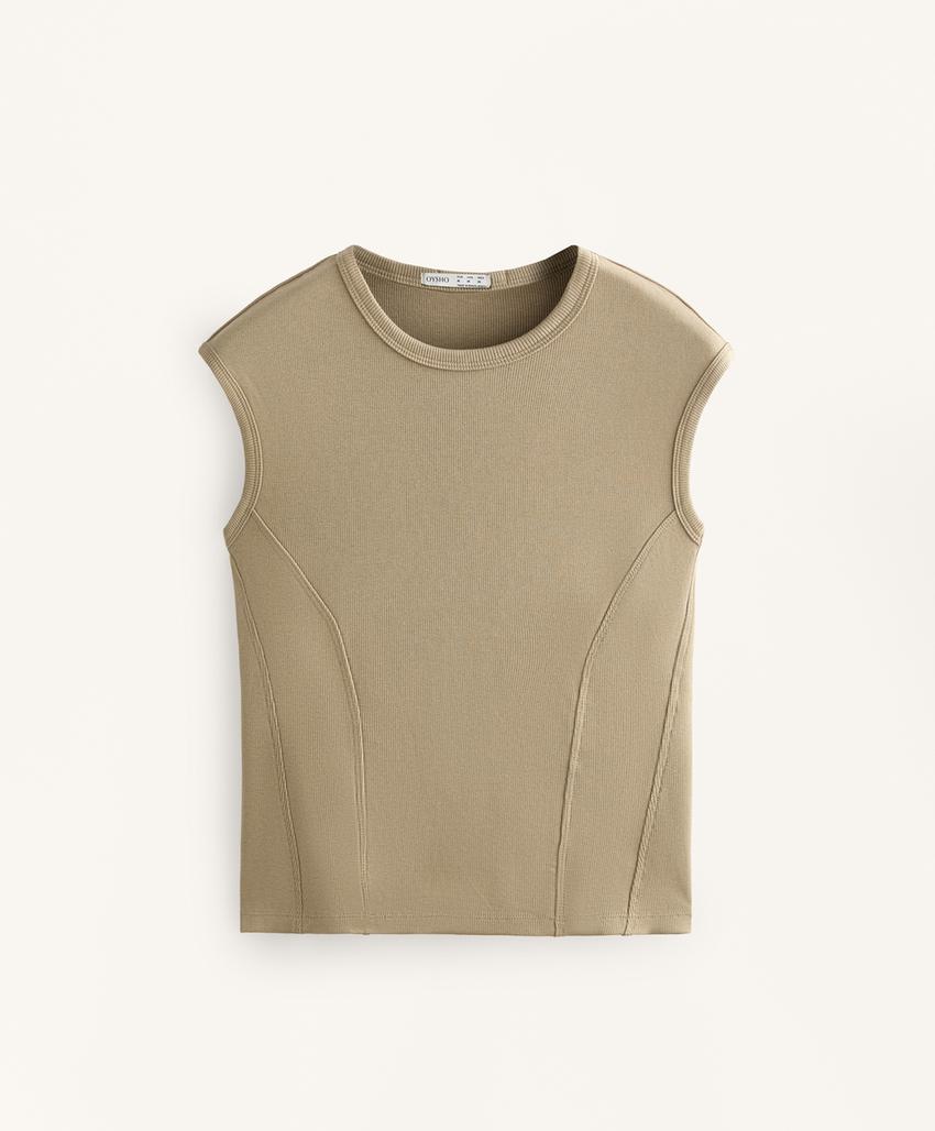 Футболка с короткими рукавами из ткани в рубчик с хлопком и модалом