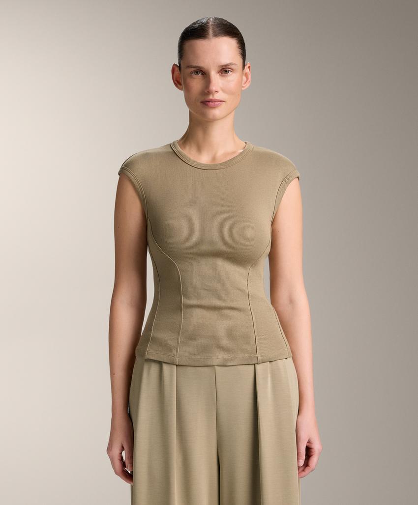 Футболка с короткими рукавами из ткани в рубчик с хлопком и модалом