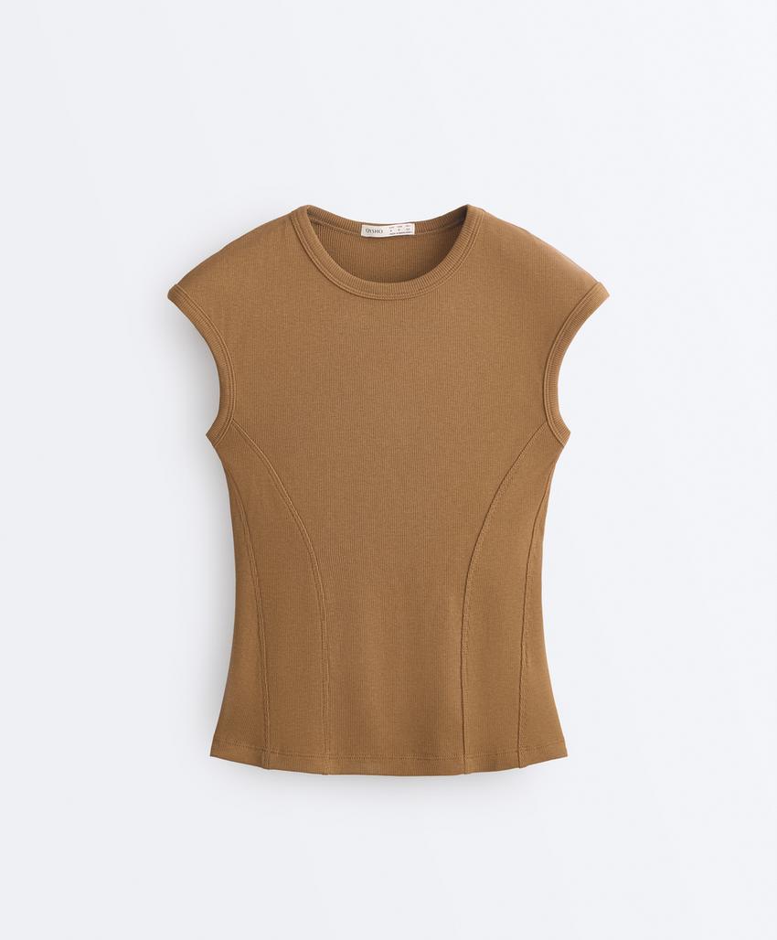 Футболка с короткими рукавами из ткани в рубчик с хлопком и модалом