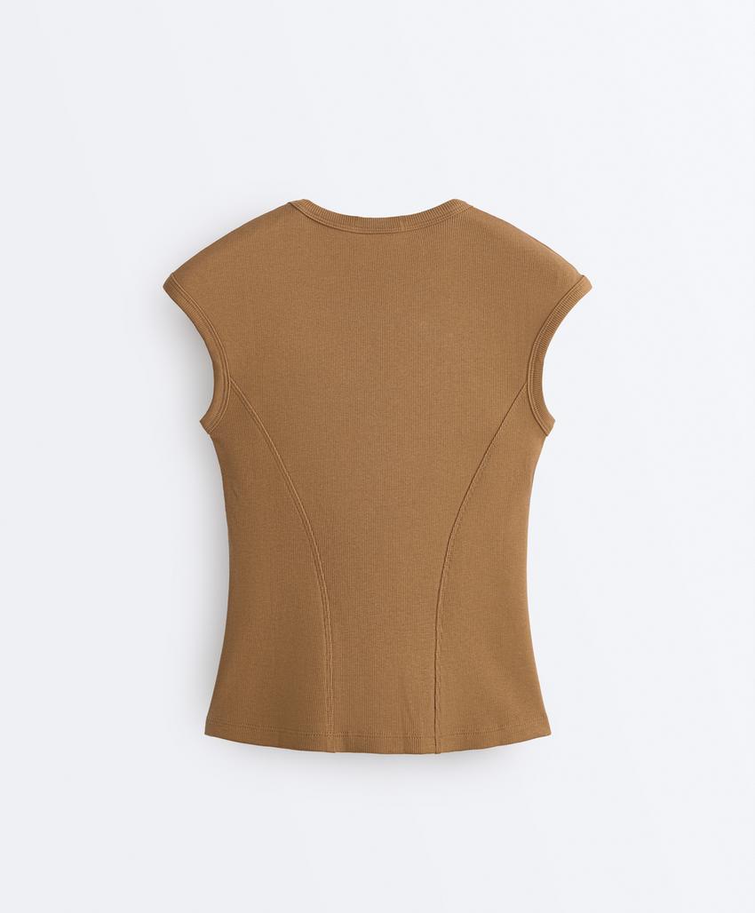 Футболка с короткими рукавами из ткани в рубчик с хлопком и модалом