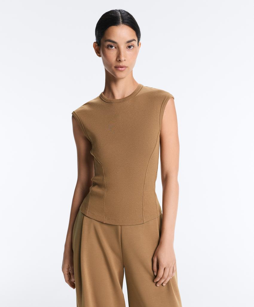 Футболка с короткими рукавами из ткани в рубчик с хлопком и модалом