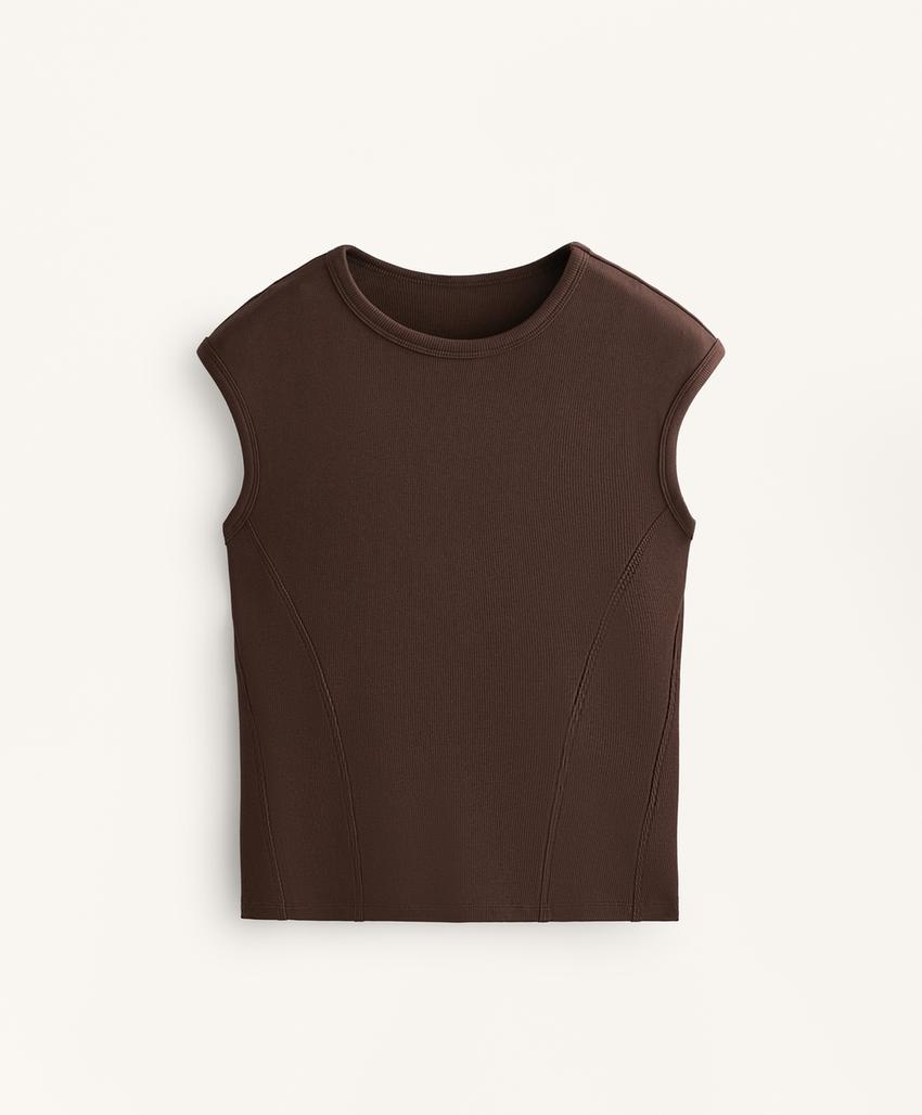 Футболка с короткими рукавами из ткани в рубчик с хлопком и модалом