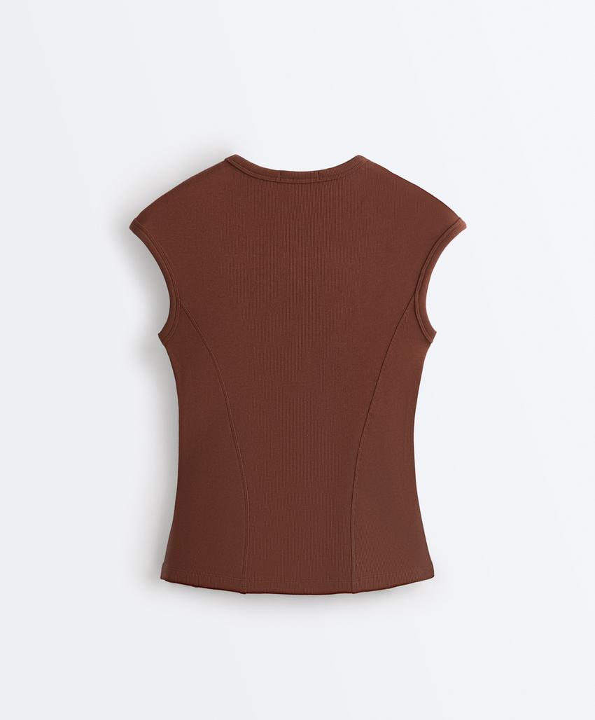 Футболка с короткими рукавами из ткани в рубчик с хлопком и модалом