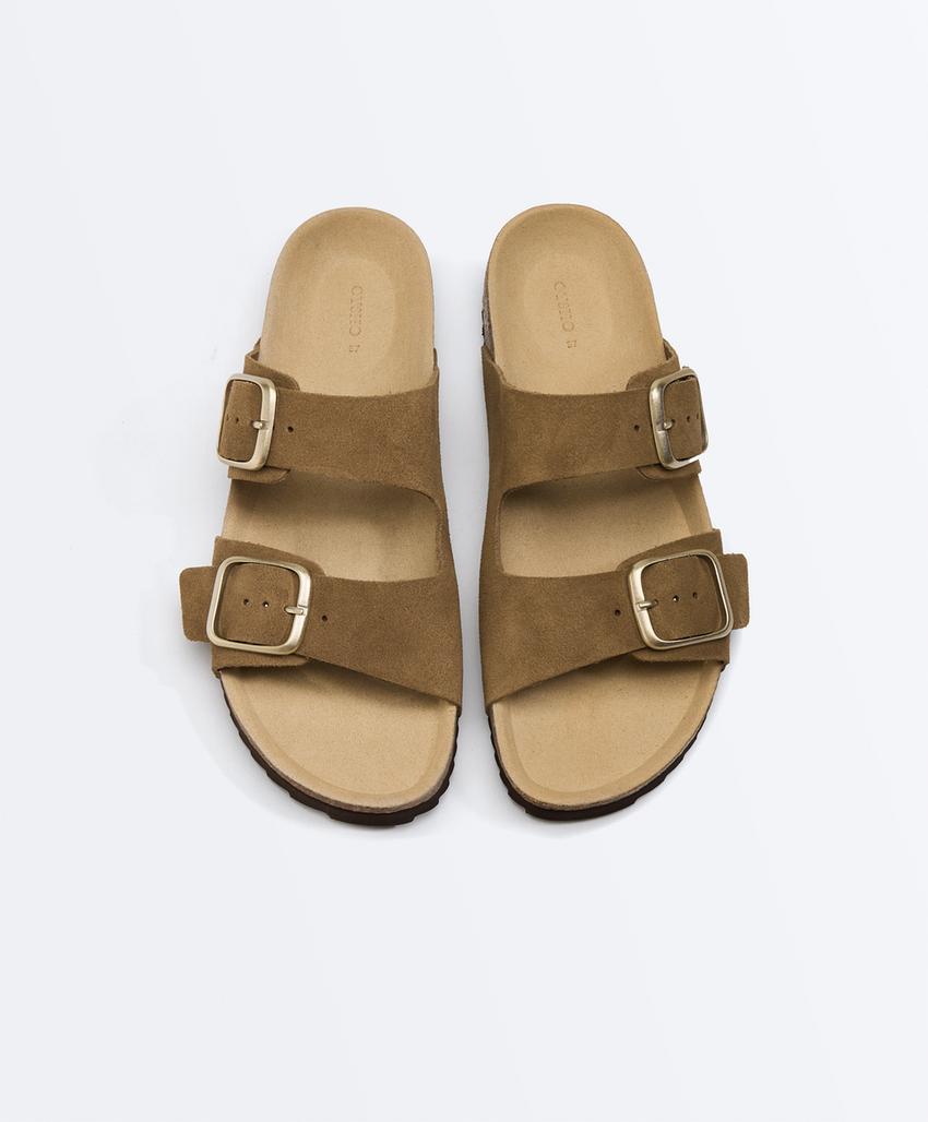 Сандалии из разделанной кожи с пряжкой