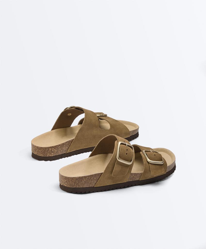 Сандалии из разделанной кожи с пряжкой