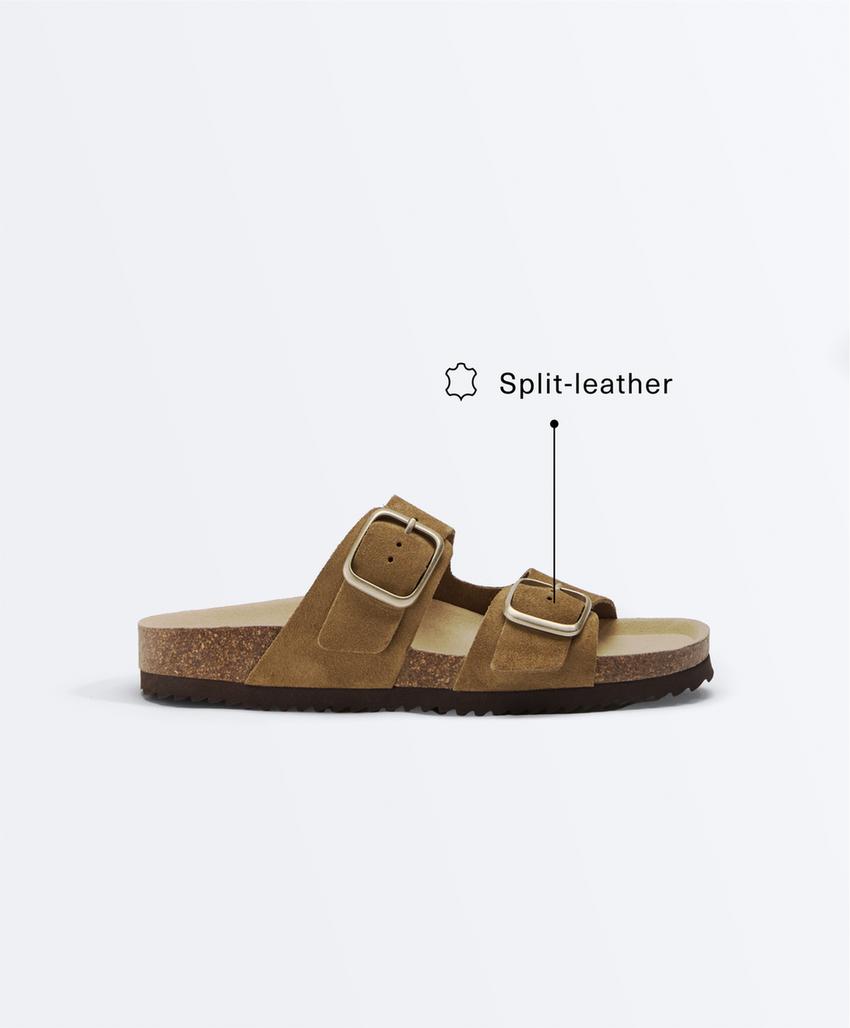 Сандалии из разделанной кожи с пряжкой