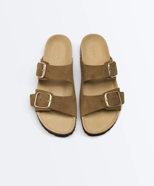 Сандалии из разделанной кожи с пряжкой- Заказать в России