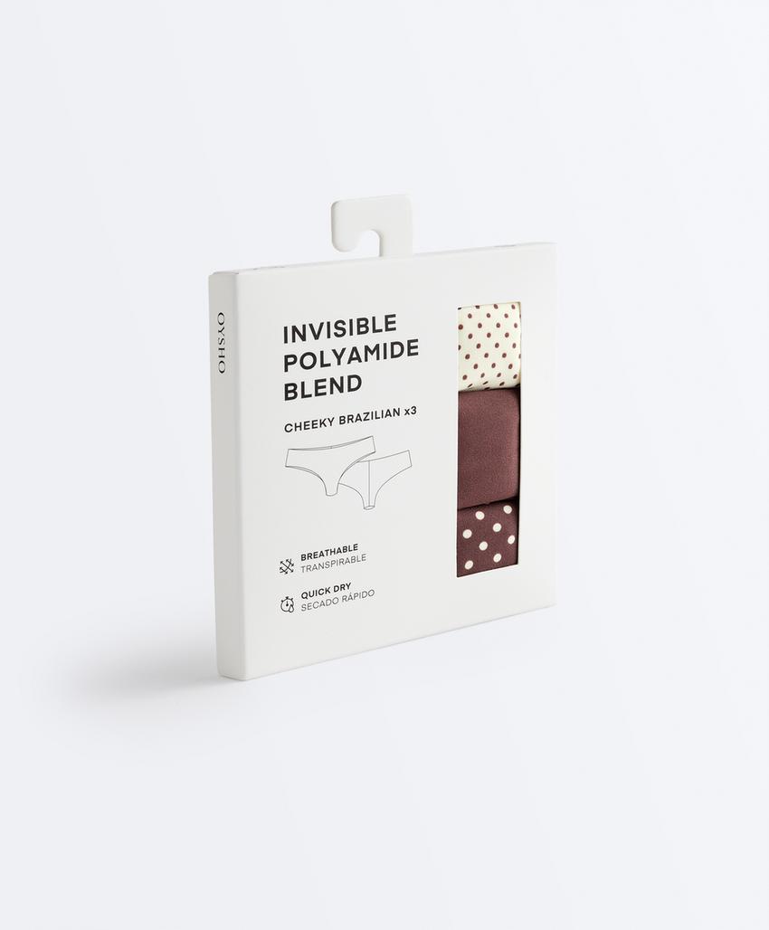 3 invisible laser-cut polyamide blend Brazilian briefs