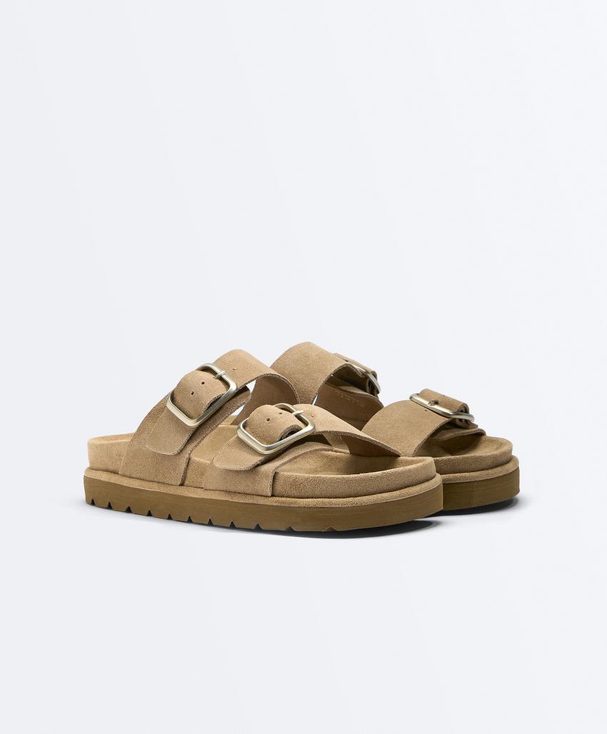 Кожаные сандалии с пряжкой на платформе