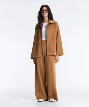 Длинная куртка с карманами и эффектом неопрена- Заказать в России