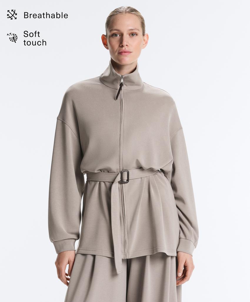 Длинная куртка-корсет с поясом из мягкой ткани с модалом