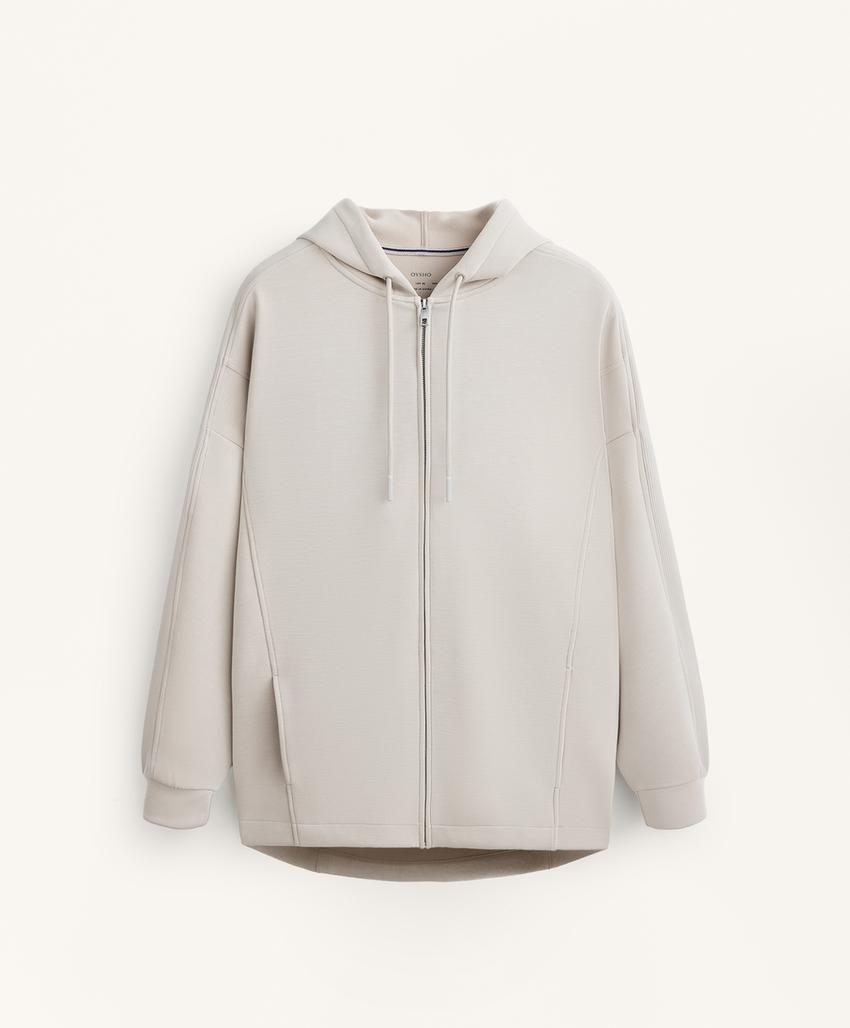 Длинная куртка с капюшоном, детали в рубчик, из модала с начесом