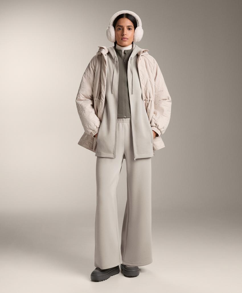 Длинная куртка с капюшоном, детали в рубчик, из модала с начесом