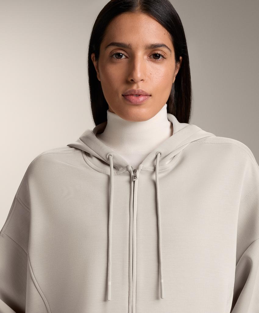 Длинная куртка с капюшоном, детали в рубчик, из модала с начесом