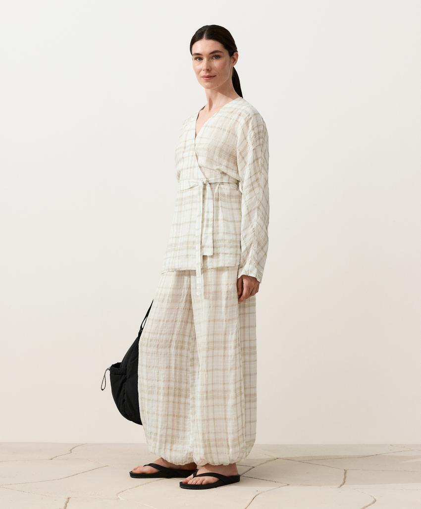 Рубашка кимоно в клетку из смесового льна и лиоцелла