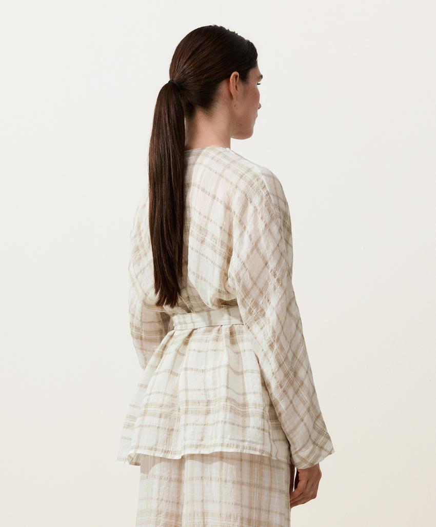 Рубашка кимоно в клетку из смесового льна и лиоцелла
