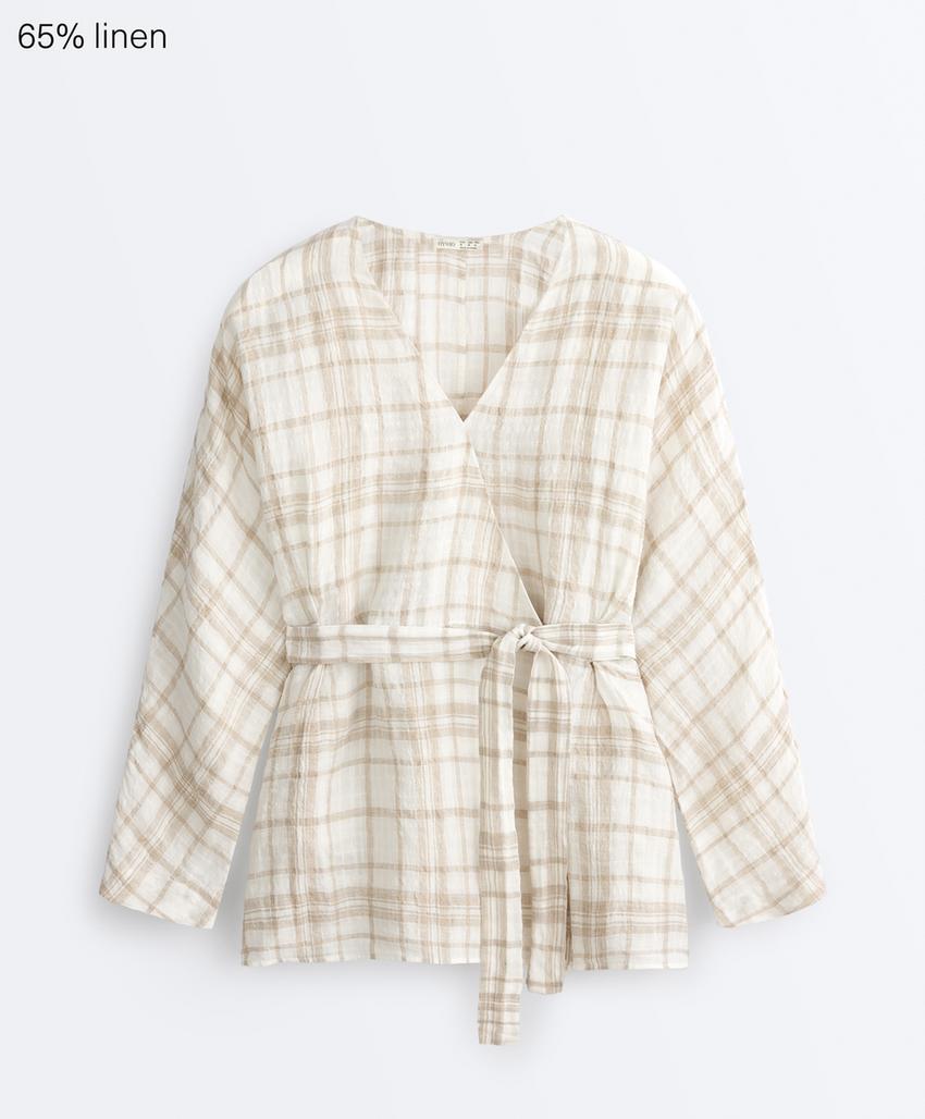 Рубашка кимоно в клетку из смесового льна и лиоцелла